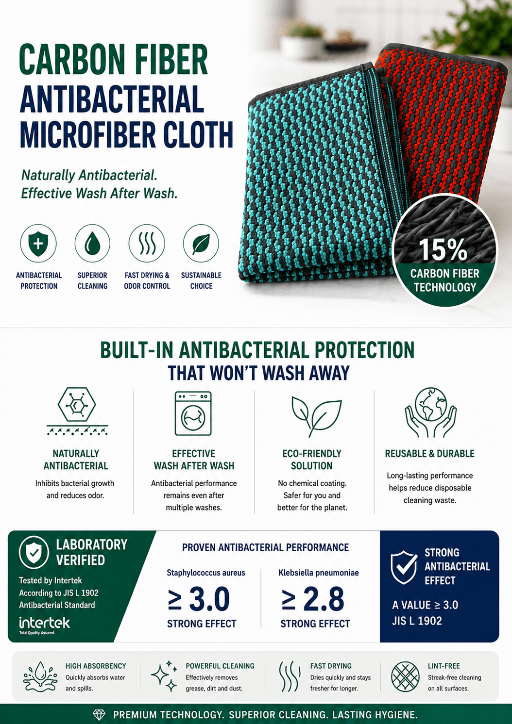 Carbon Fiber Antibacterial Microfiber Cloth